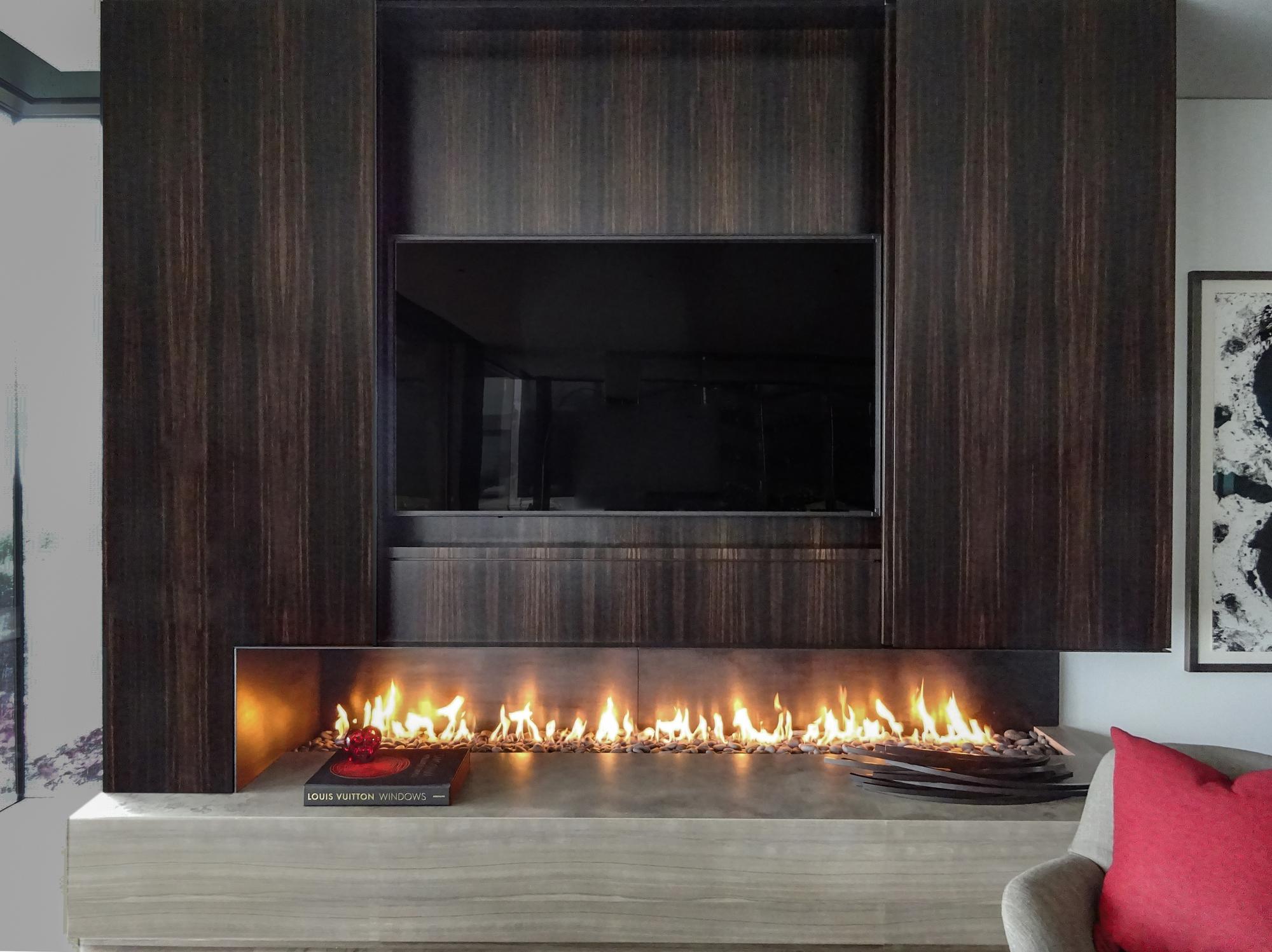 modern stone gas fireplace