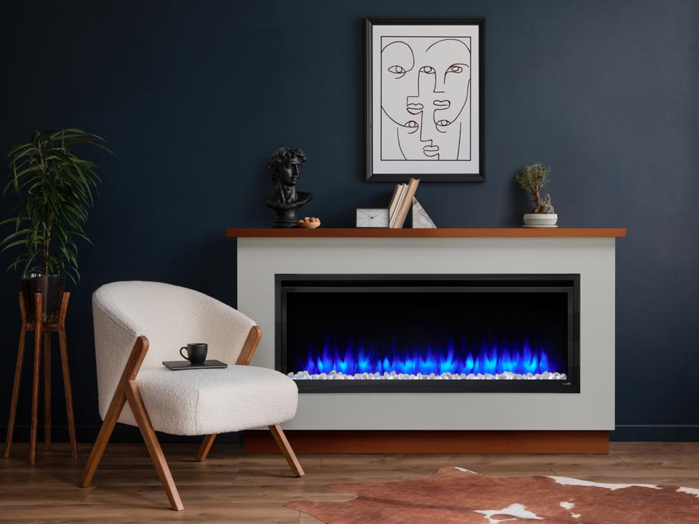 The non-structural Boyd Build-Out Kit delivers the appearance of a built-in electric fireplace without the need for construction.
What you’ll love about the Boyd Kit is the built-in look without any messy construction. Choose modern Farmhouse white
shiplap or a ready-to-finish model. Accommodates SimpliFire 50" Allusion Platinum electric fireplace.